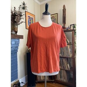 Madewell M Short Sleeve Crew Neck Boxy Tee LINEN Top Burnt Orange Crop Classic